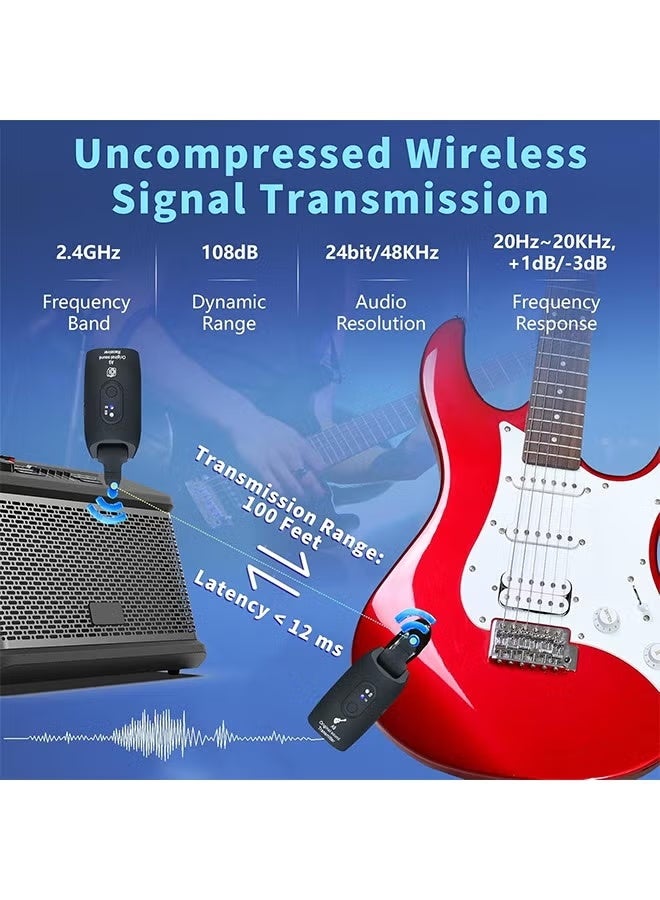 جهاز إرسال واستقبال صوتي لاسلكي قابل لإعادة الشحن 2.4 جيجا هرتز لنظام الجيتار الكهربائي للجيتار والباس، نطاق نقل يزيد عن 30 مترًا/100 قدم، قابل للدوران بزاوية 270 درجة، وقت عمل يصل إلى 4 ساعات (A9 أسود) - Image 2